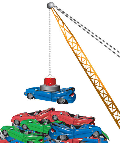 magnet on toy crane lifting cars